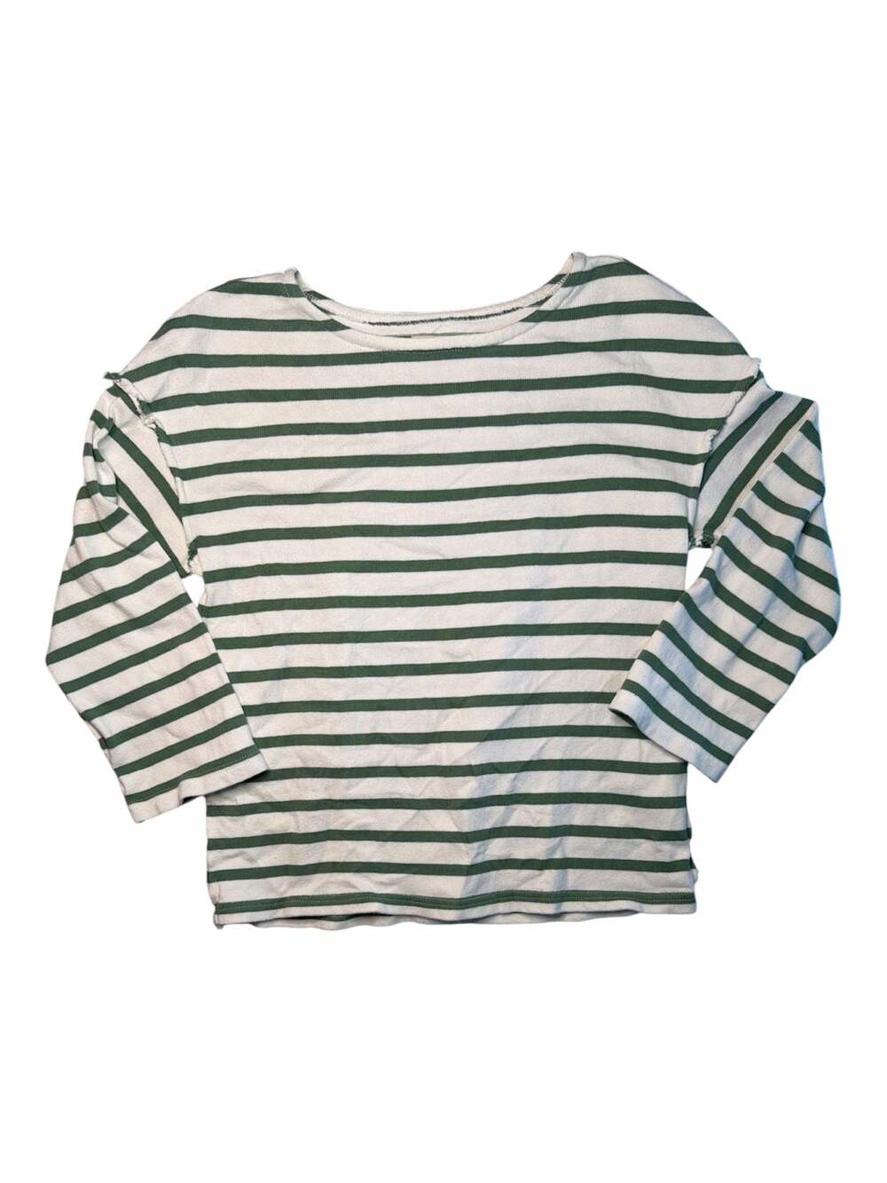 Madewell Green and White Striped Long Sleeve Boat Neck Tee